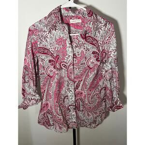 Coldwater Creek Pink Paisley Button Front Blouse Women’s Small S